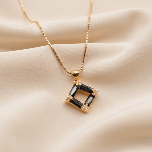 Crystal Square Pendant  (Golden-Black)