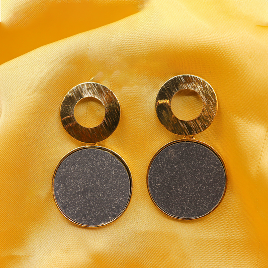 Double Disc Drop Studs  (Black-Golden)