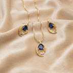Royal Blue Teardrop Pendant & Stud Set  (Golden-Blue)