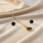 Gold-Tone Circle Pendant & Stud Set (Golden-Black)