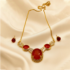 Oval Statement Nacklace Set  (Golden-Red)