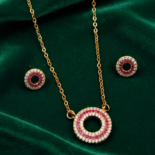 Red Pave Circle Set  (Golden-Red)