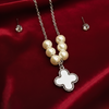 Four-Leaf Pearl Clover Set  (Golden-White)